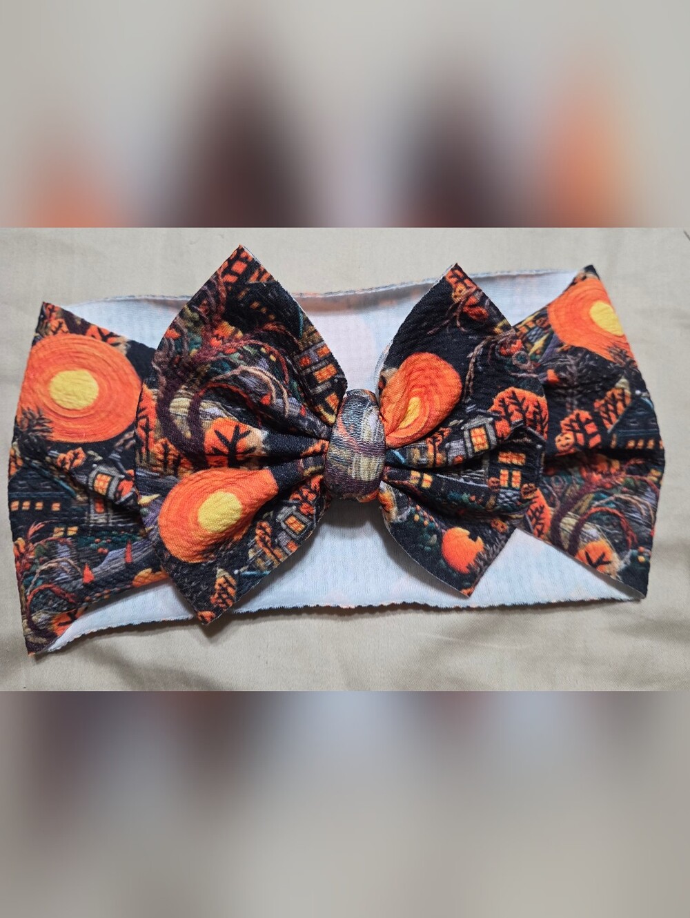 Teen/Womans Orange & Black Halloween Bow Headband